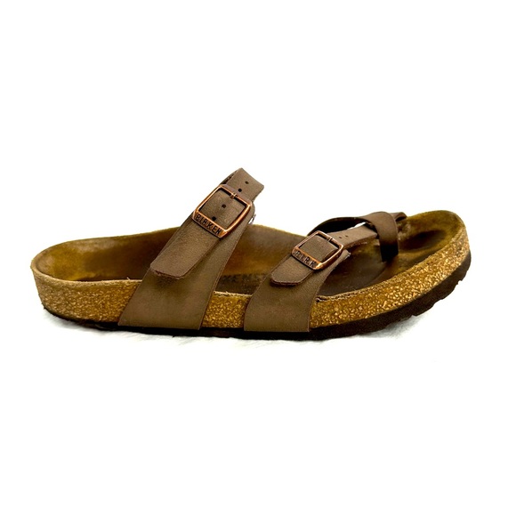 Birkenstock Mayari Women Size 38 / 7 Mocha Brown Leather Birko Flor Thong Sandal - Picture 1 of 10